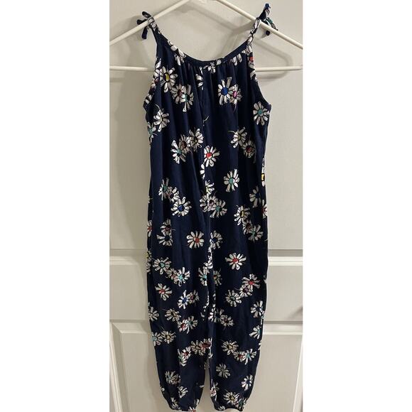 Hanna Andersson Jumpsuit Romper Size 6-7 120cm Floral Sleeveless Navy Daisies - Picture 5 of 6